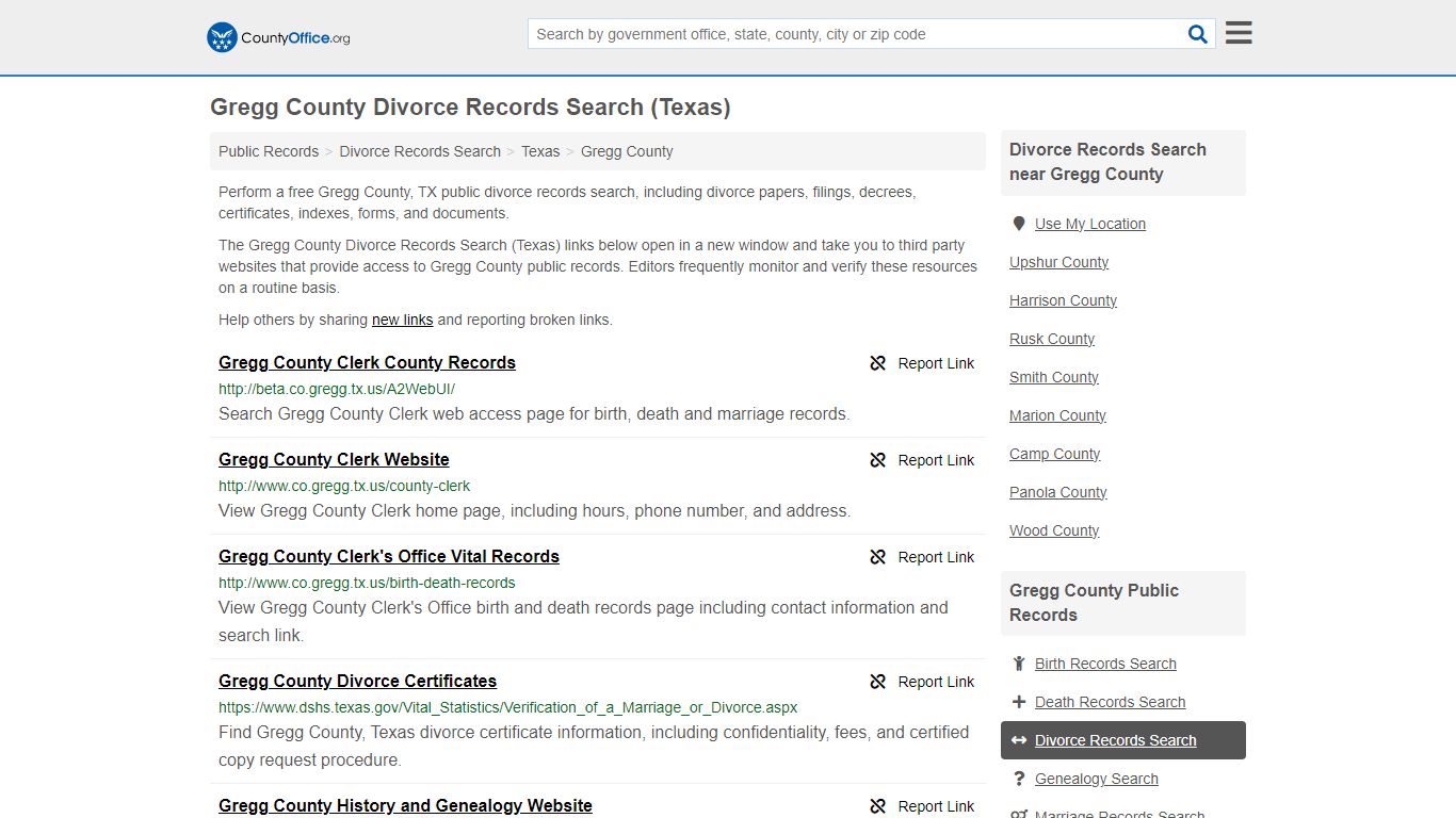 Gregg County Divorce Records Search (Texas) - County Office